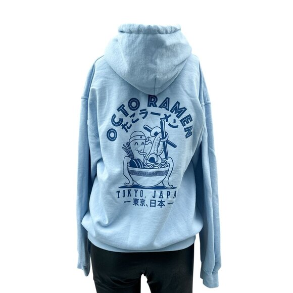 Octo Ramen Graphic Hoodie Relaxed Tokyo Japan Print by SCW Light Blue Unisex M - Picture 1 of 11